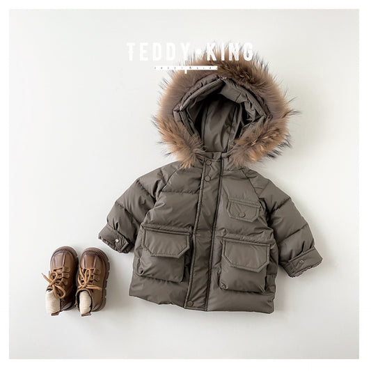 Teddy King  Winter Children's,  Waterproof and Dirt-Resistant Hooded Real Fur Collar Down Jacket